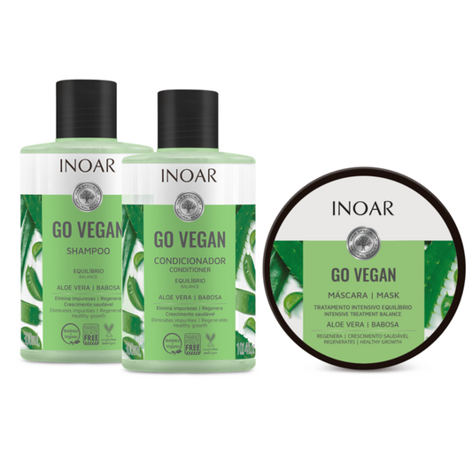 INOAR Go Vegan Balance Aloe Vera Kit - Shampoo,  Conditioner and Hair Mask